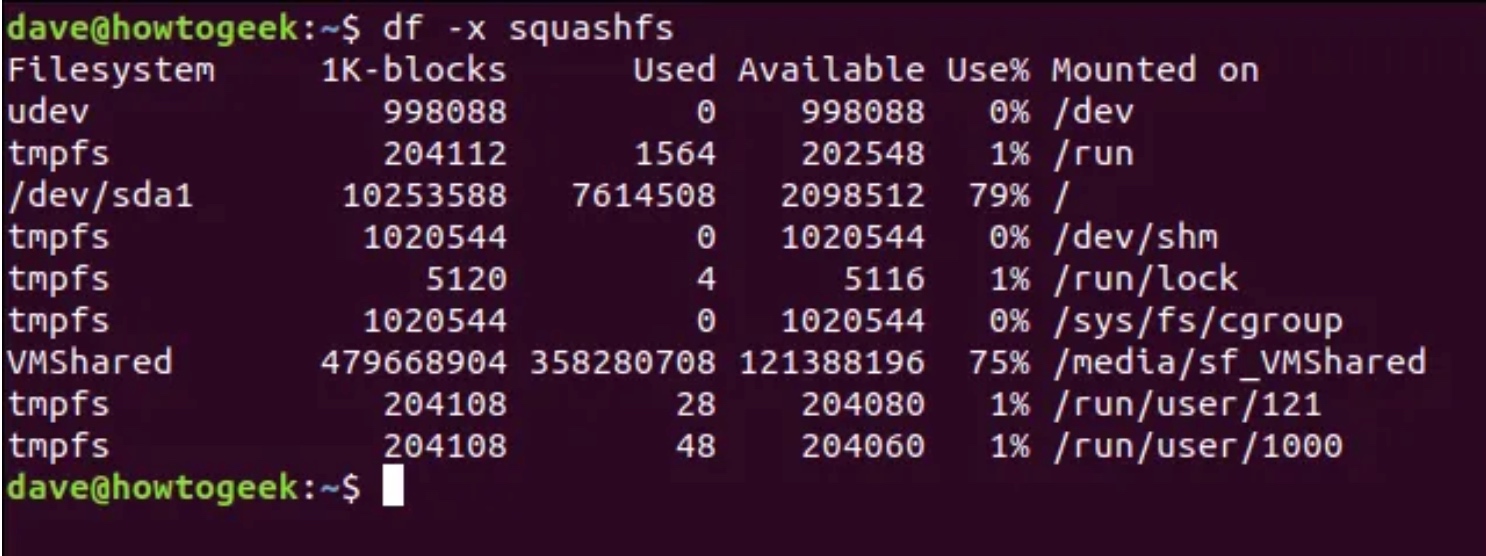 df -x squashfs